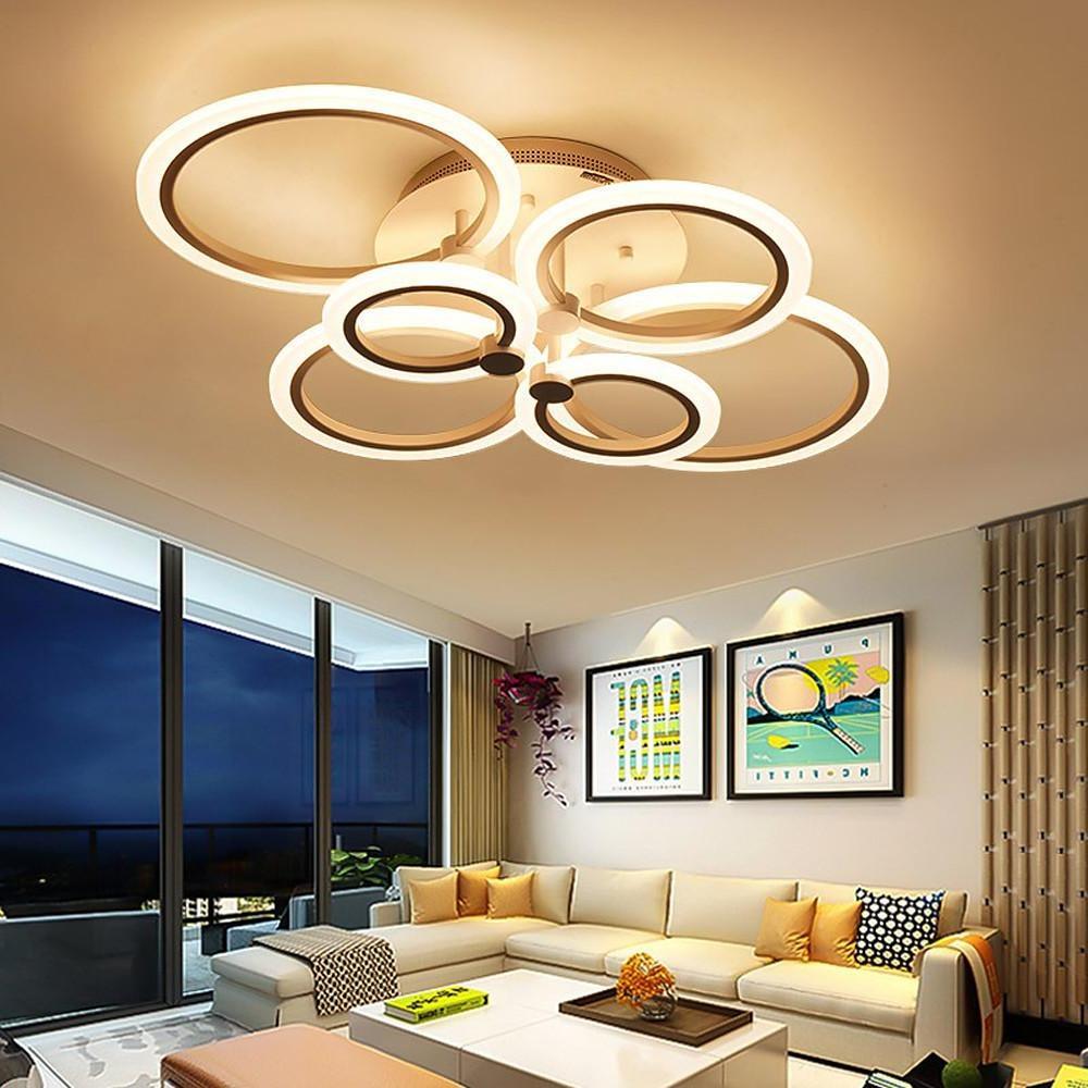Tiered Circles Flush-Mount Ceiling Light — Aluminum & Acrylic, 2800K–7000K, 4-Light / 6-Light / 8-Light