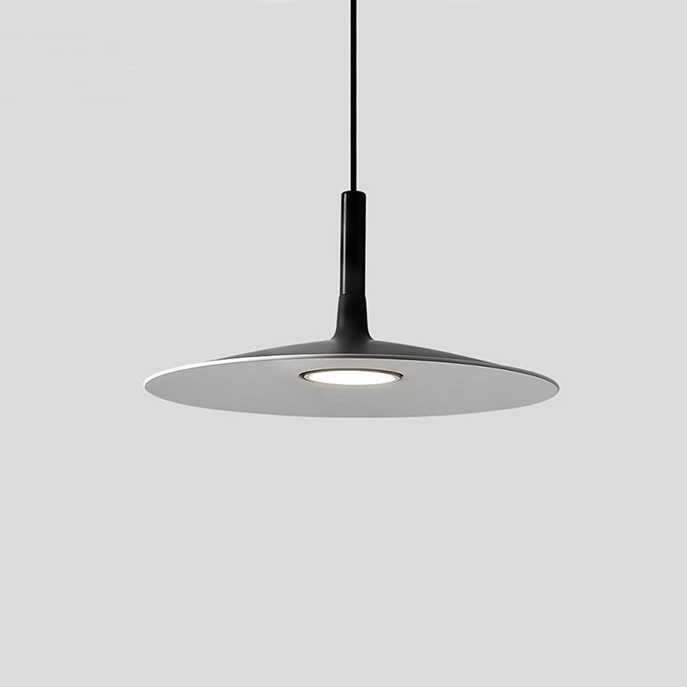 Flat Circular Mini Pendant — Metal, Industrial Modern, Adjustable 47" Cord, LED Included