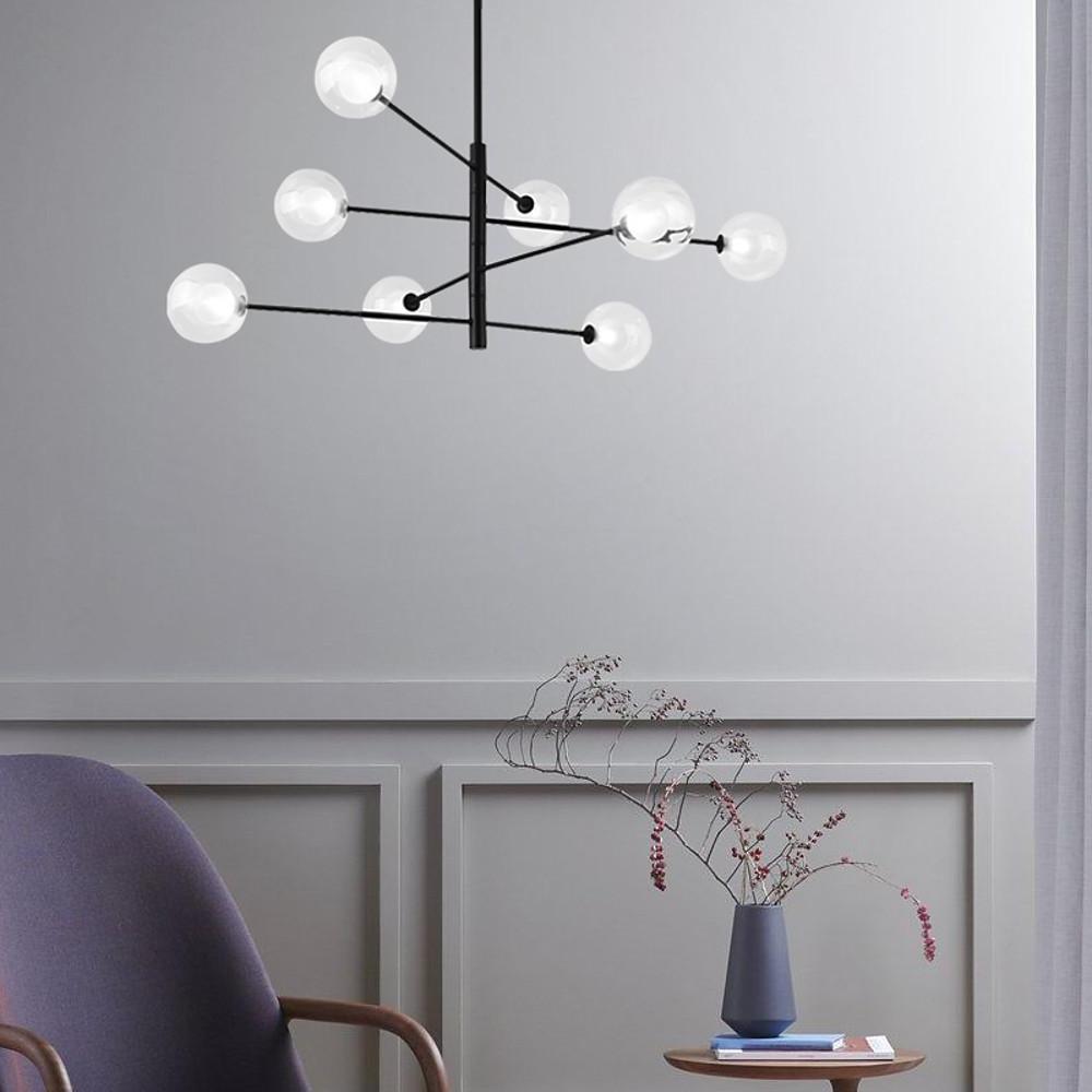 Linear Sputnik Chandelier — Matte Black, 8-Light, Clear Glass Spheres, G9, 42"