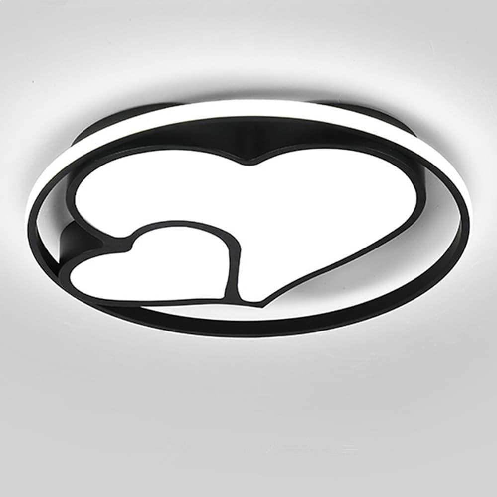 Modern Heart-Circle Flush-Mount Ceiling Light — Dimmable LED, Remote Control, Black or White
