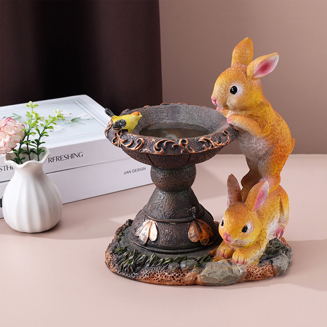 Double-Rabbit Solar Garden Light — Resin, Warm White LED, IP44, Dusk-to-Dawn