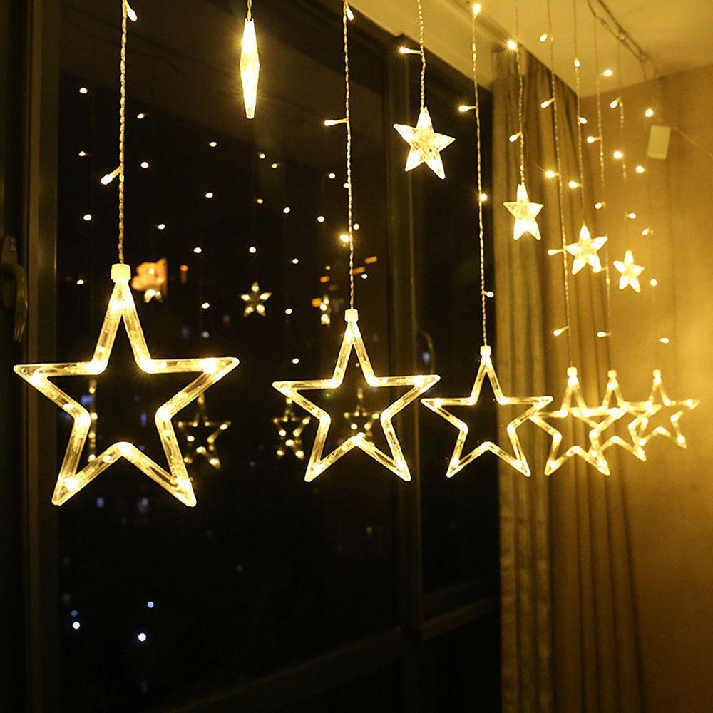 Acrylic Star LED Curtain String Lights — 216 Bulbs, 8.2 ft, 8 Modes, IP44, Warm White