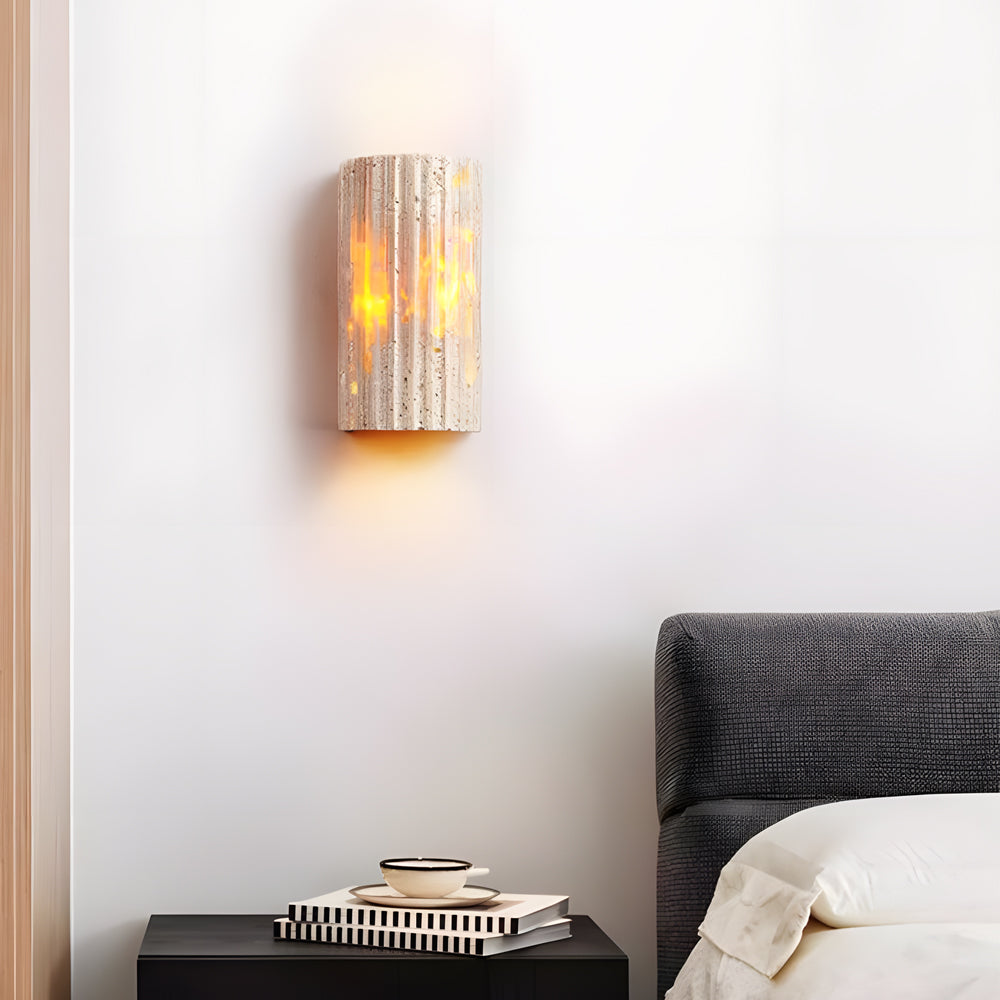Minimalist Rectangular Up/Down Wall Sconce — Yellow Travertine, 9W LED, 3000K Warm White, Hardwired