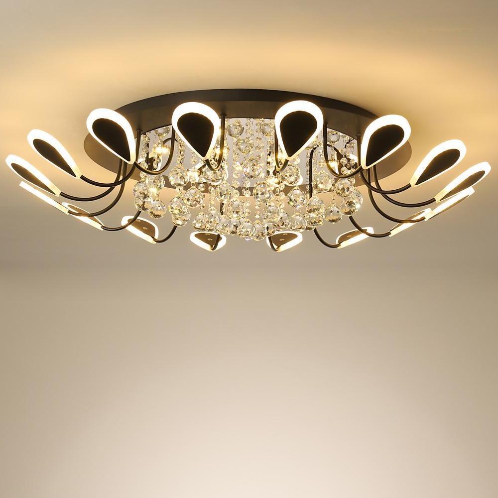 Modern Flush Mount Ceiling Light with Dimmable LED and Flower-Shaped Crystal Design
