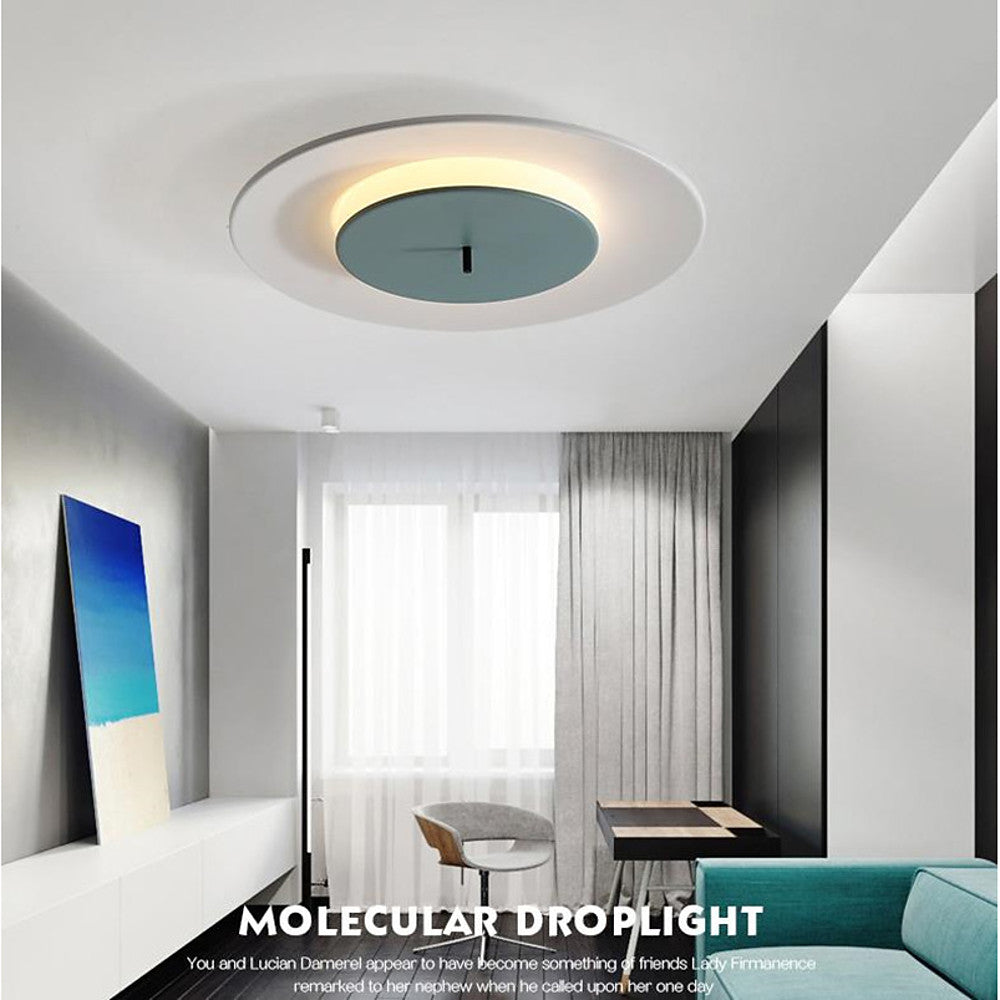 2-Circle LED Flush-Mount Ceiling Light — Aluminum, 12W, 3000K–5000K, 18" Diameter