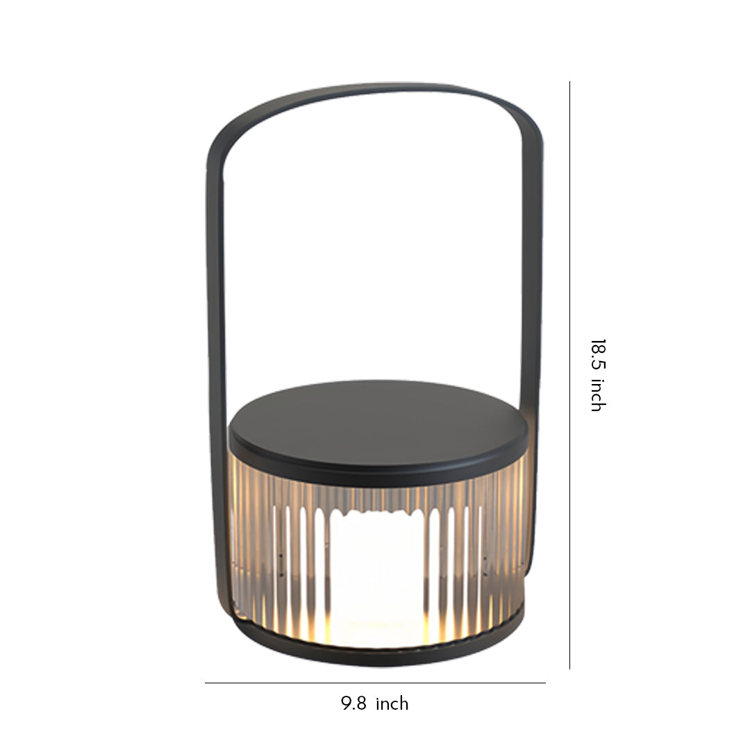 Portable LED Camping Lantern — Black Stainless Steel & Glass, 12W Warm White, USB Rechargeable, 2400mAh, IP65 Weatherproof