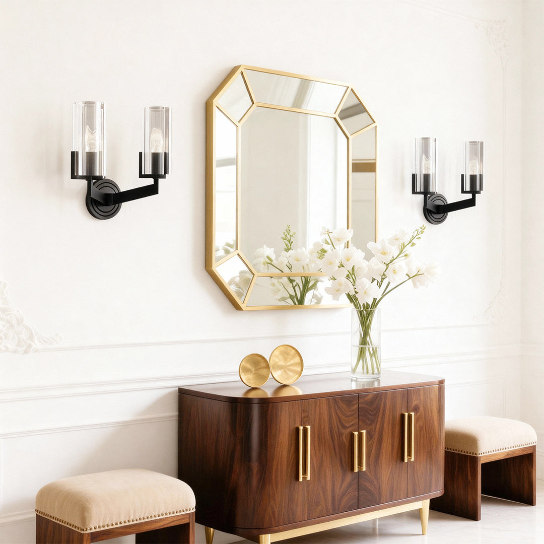Minimalist Candle Wall Sconce — Solid Brass, Transparent Glass, E14, 1- or 2-Light