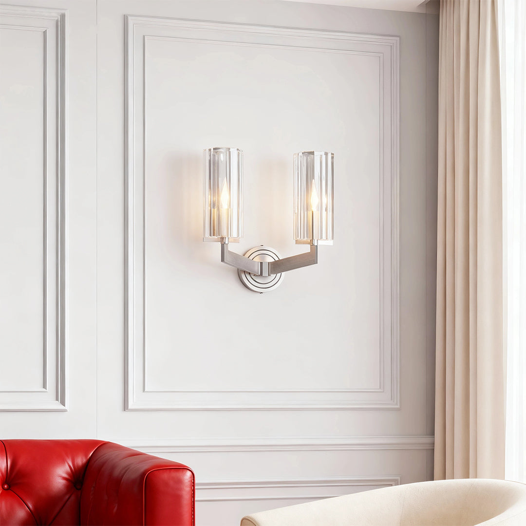 Minimalist Candle Wall Sconce — Solid Brass, Transparent Glass, E14, 1- or 2-Light