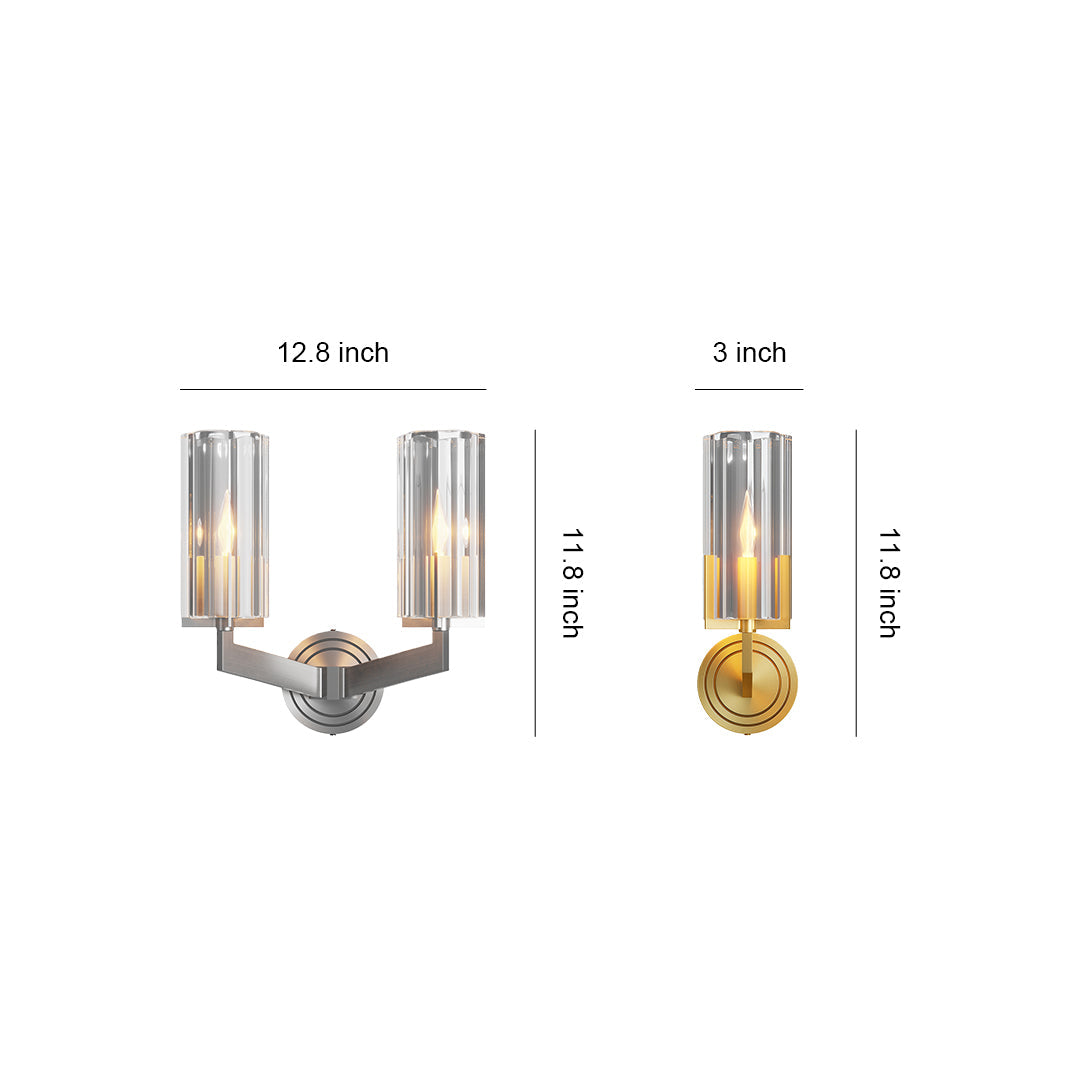 Minimalist Candle Wall Sconce — Solid Brass, Transparent Glass, E14, 1- or 2-Light
