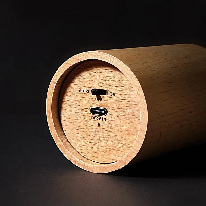 LED Table Lamp with Candlelight Ambiance and Wood Cylinder Accent Luxe