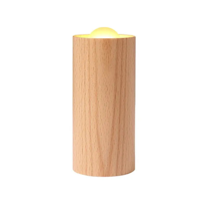 LED Table Lamp with Candlelight Ambiance and Wood Cylinder Accent Luxe