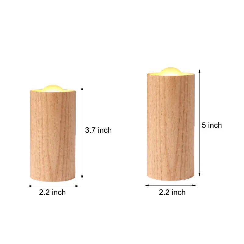LED Table Lamp with Candlelight Ambiance and Wood Cylinder Accent Luxe