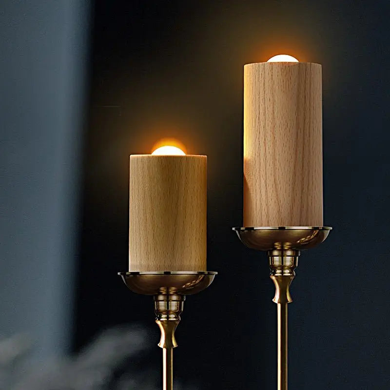 LED Table Lamp with Candlelight Ambiance and Wood Cylinder Accent Luxe