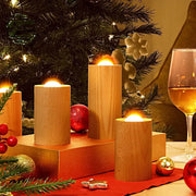 LED Table Lamp with Candlelight Ambiance and Wood Cylinder Accent Luxe