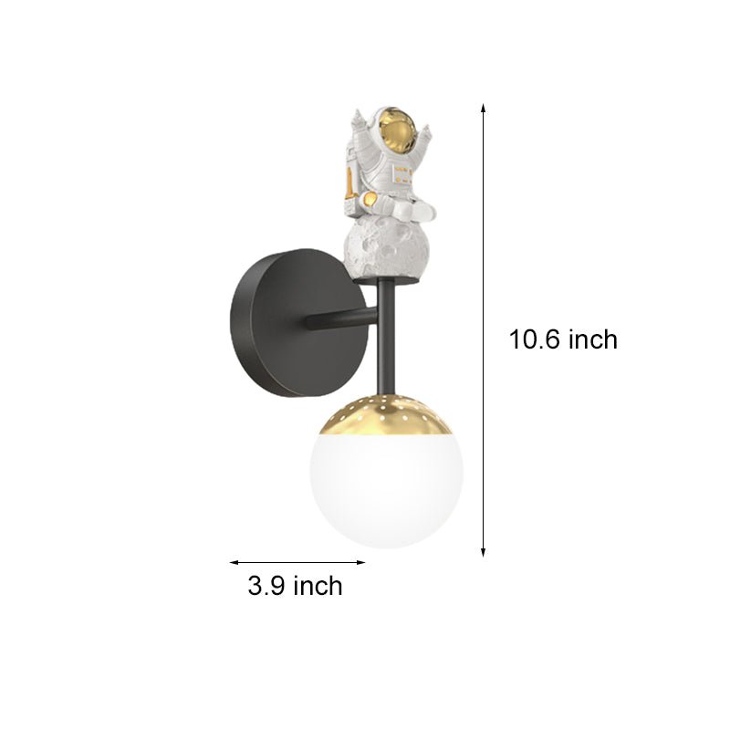 Cartoon Astronaut Wall Sconce — Iron, Acrylic & Resin, 20W LED, 3-Step Dimming, Black / White / Gold