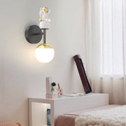 Cartoon Astronaut Wall Sconce — Iron, Acrylic & Resin, 20W LED, 3-Step Dimming, Black / White / Gold