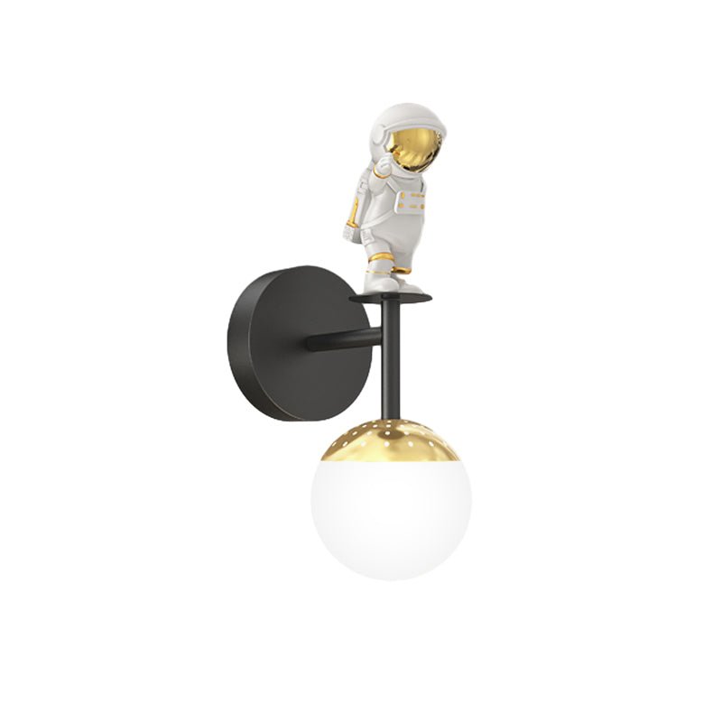 Cartoon Astronaut Wall Sconce — Iron, Acrylic & Resin, 20W LED, 3-Step Dimming, Black / White / Gold