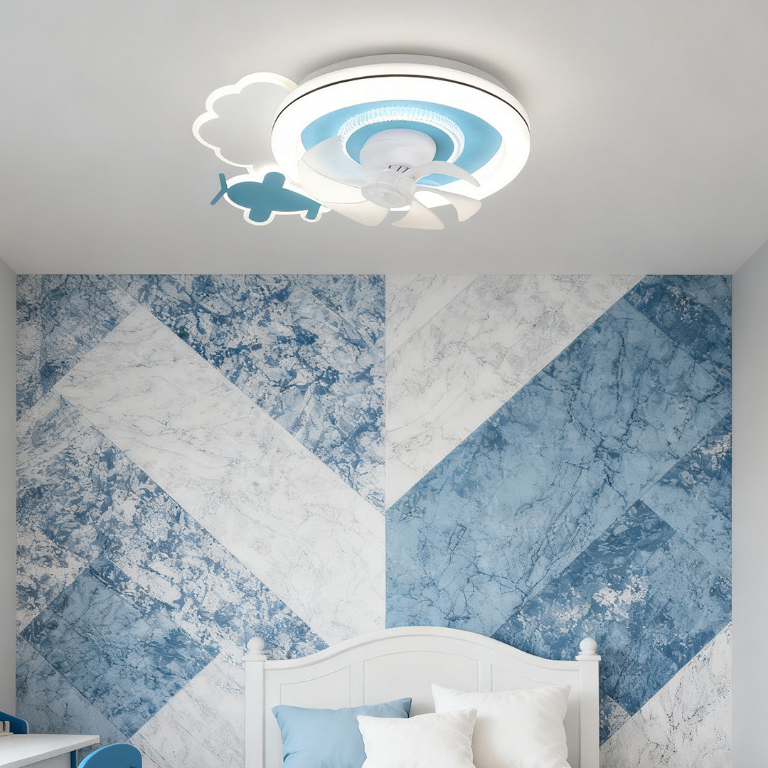 Blue and White Children's Ceiling Fan with Lights and Quiet Motor