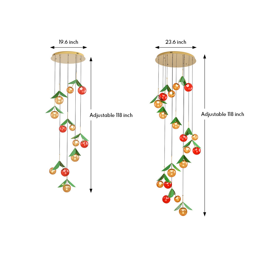 Cherry Glass Dome Multi-Light Chandelier — Stainless Steel, Three-Color Dimming, 12- or 18-Light, 3m Adjustable Cord