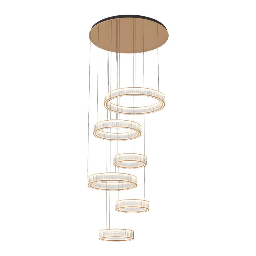 Circular Crystal Chandelier — Gold Aluminum, Multi-Layer, LED Three-Color Dimming (3000K/4500K/6000K), 59.1" Adjustable Chain