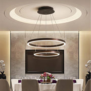 Two-Tier Circular LED Chandelier — Aluminum, Acrylic, 24" Dimmable, Modern Minimalist