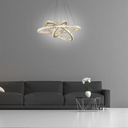 Interwoven Geometric Ring Crystal Chandelier — Chrome, Dimmable LED, 3000K/6000K, Remote Control, 28"