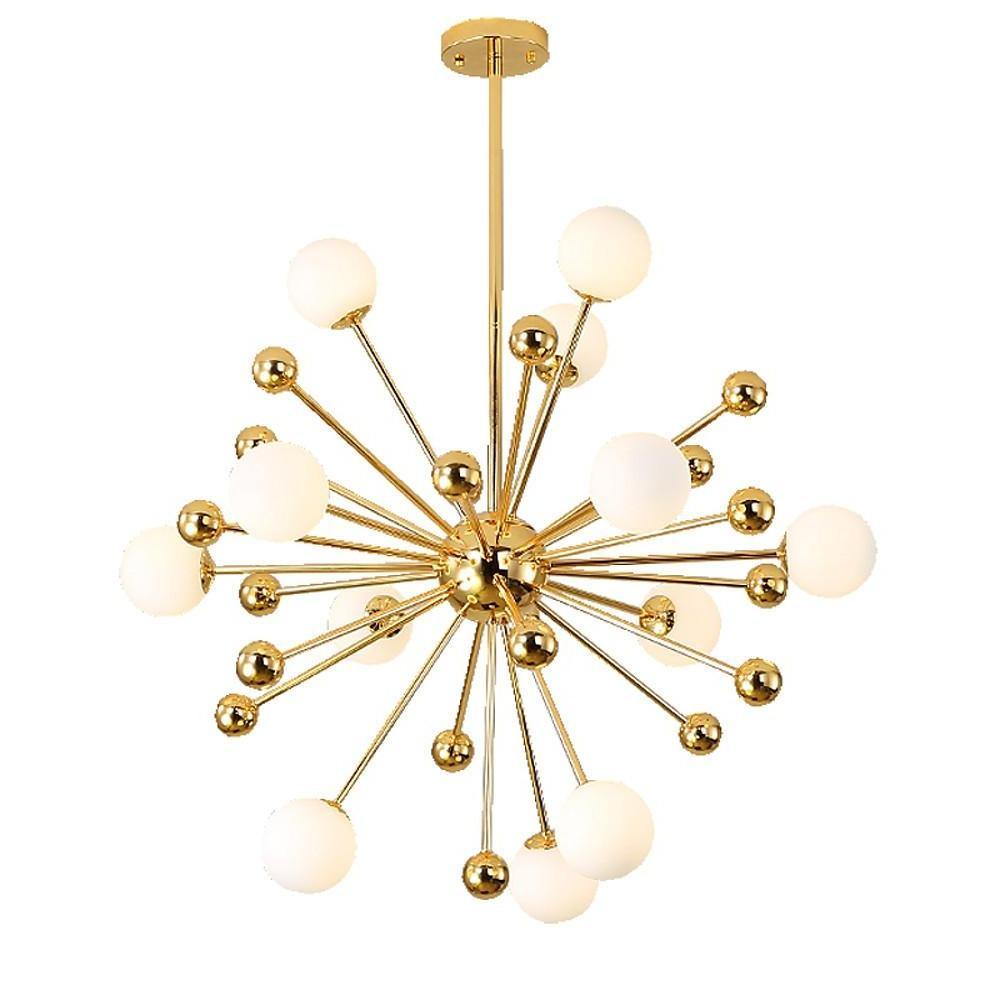 Sputnik Cluster Chandelier with Globe Glass Bubbles — Electroplated Metal, 12-Light, 31", 3000K / 6000K