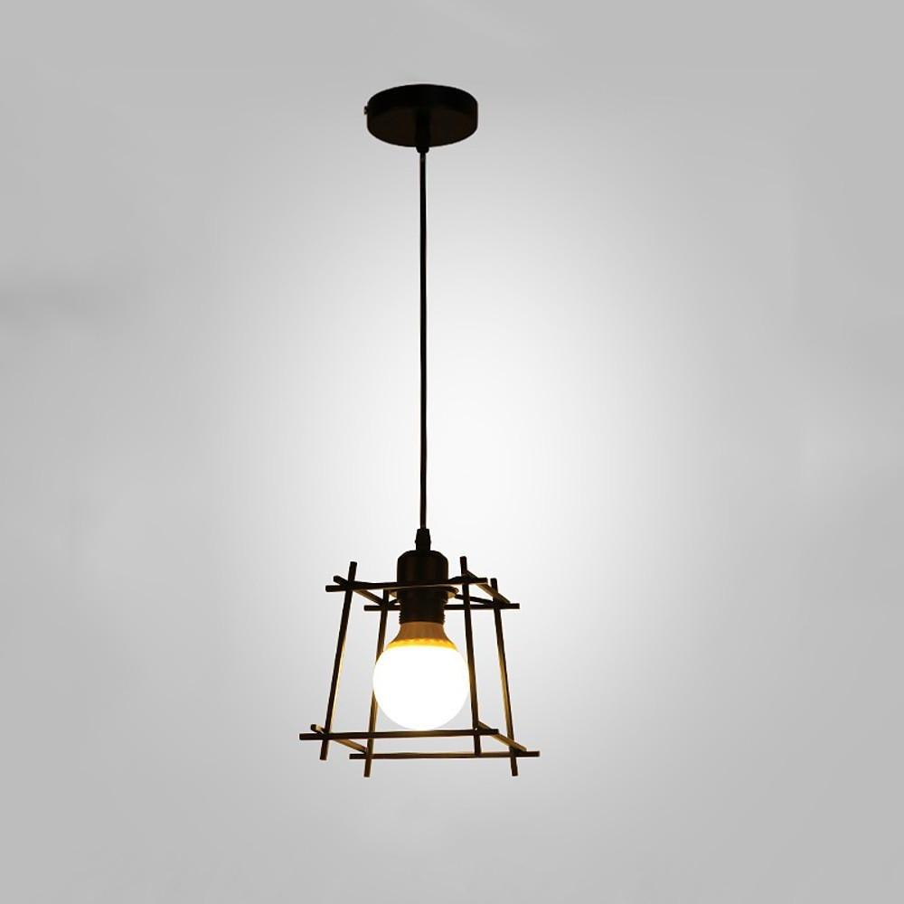 Industrial Cage Chandelier — Black Metal, Vintage Lantern, 1-Light, E26/E27, Adjustable Height