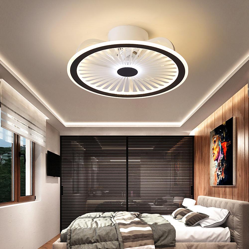 Contemporary Bladeless Ceiling Fan in Black and White with LED Light for Bedrooms