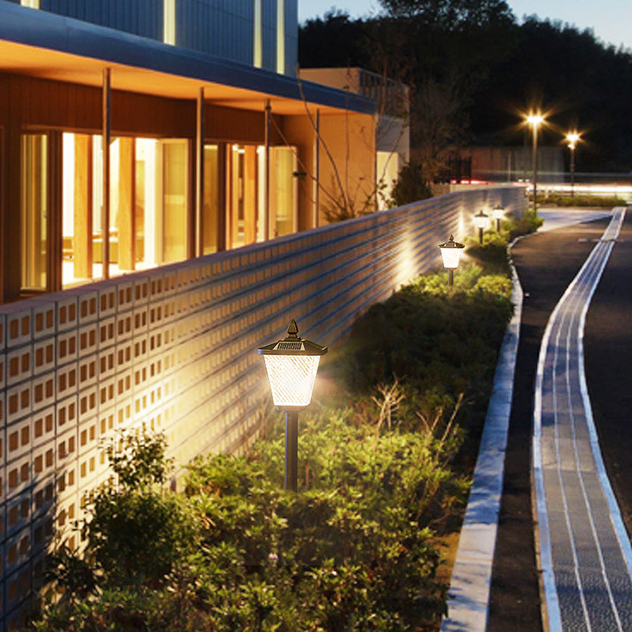 Pointed-Top Solar LED Path Light — Die-Cast Aluminum, Dual-Color 3000K/6000K, Adjustable Height, IP54, Stake or Base Mount