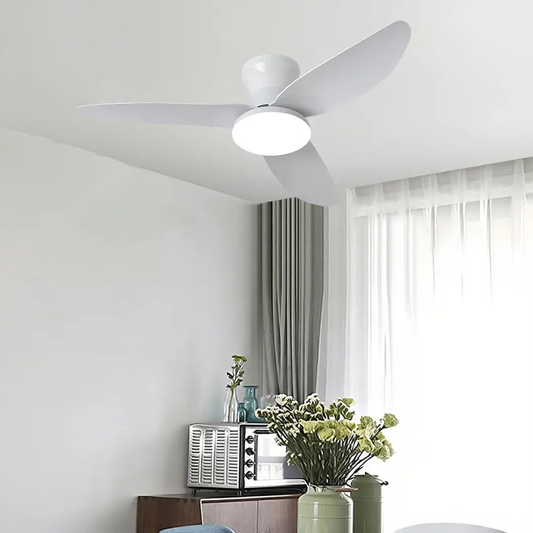 Modern Small 3-Blade Ceiling Fan with Remote Control and Dimmer Light - Quiet Operation Luxe