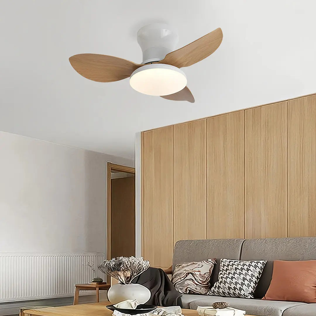 Modern Small 3-Blade Ceiling Fan with Remote Control and Dimmer Light - Quiet Operation Luxe