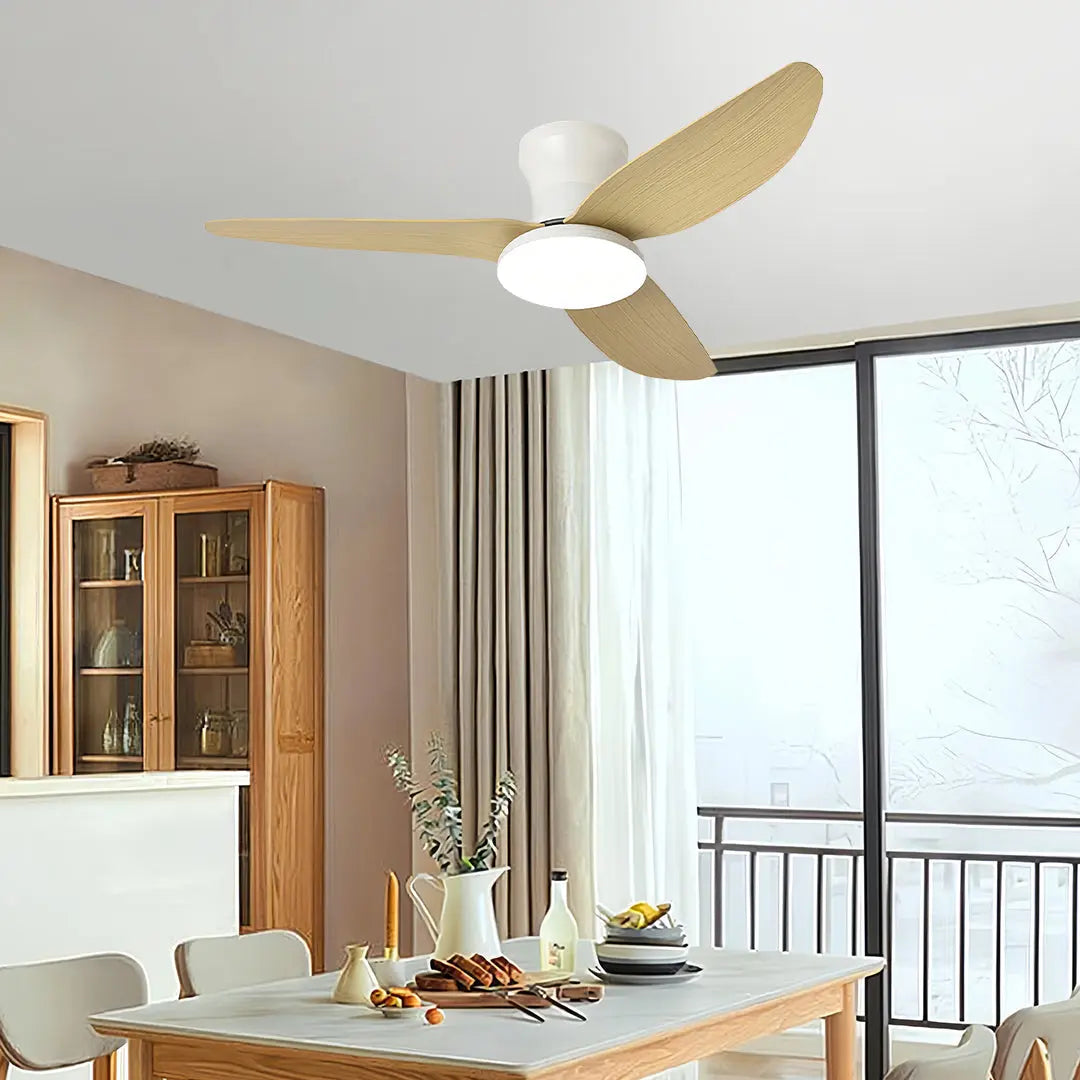 Modern Small 3-Blade Ceiling Fan with Remote Control and Dimmer Light - Quiet Operation Luxe