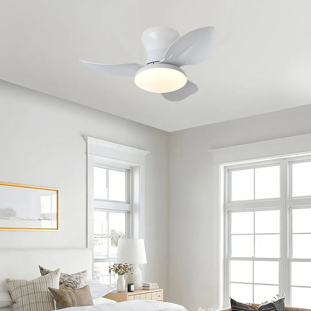 Modern Small 3-Blade Ceiling Fan with Remote Control and Dimmer Light - Quiet Operation Luxe
