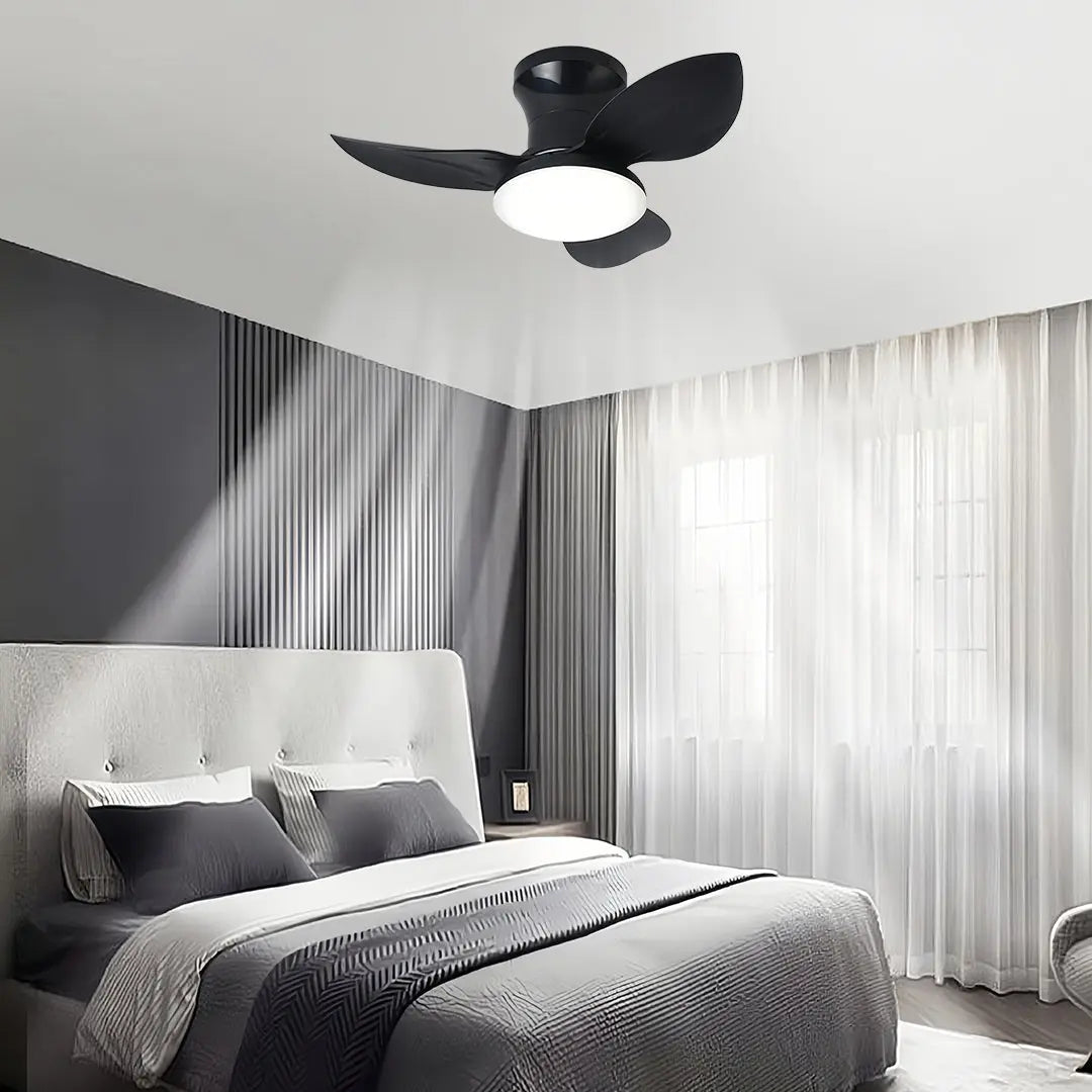 Modern Small 3-Blade Ceiling Fan with Remote Control and Dimmer Light - Quiet Operation Luxe