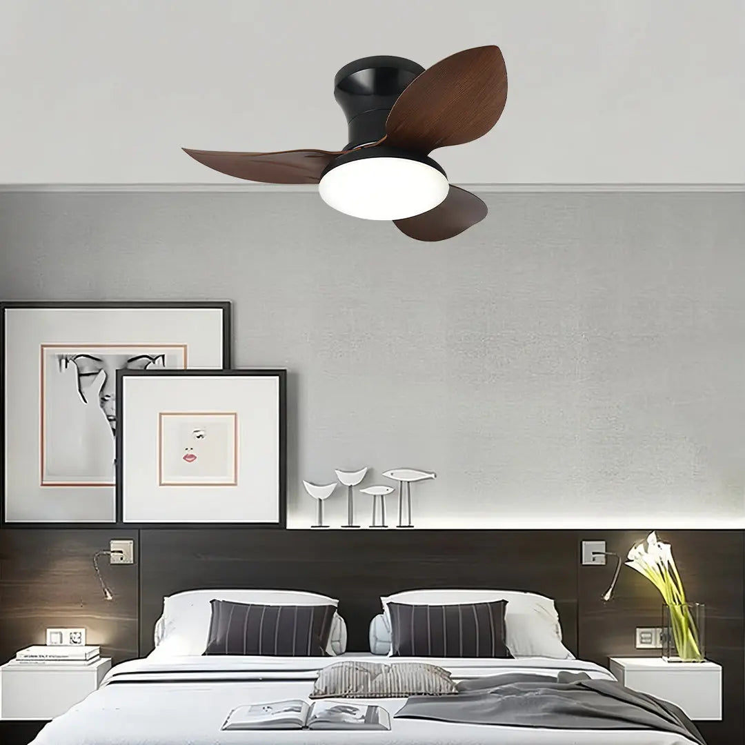 Modern Small 3-Blade Ceiling Fan with Remote Control and Dimmer Light - Quiet Operation Luxe