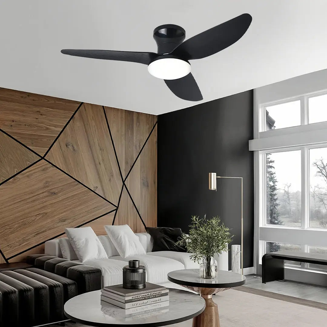 Modern Small 3-Blade Ceiling Fan with Remote Control and Dimmer Light - Quiet Operation Luxe