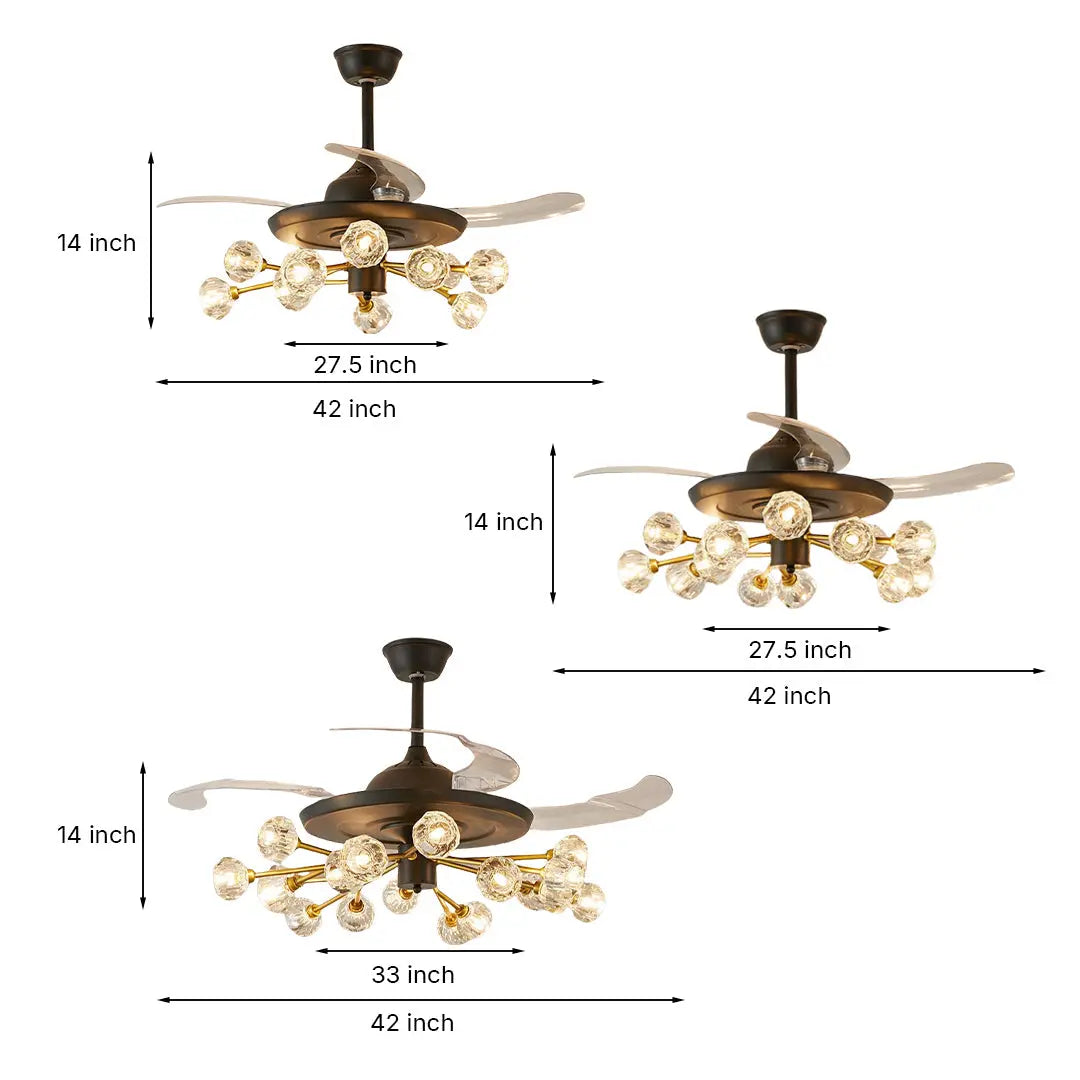 Norse Crystal Invisible Ceiling Fan with Multiple Lights Luxe