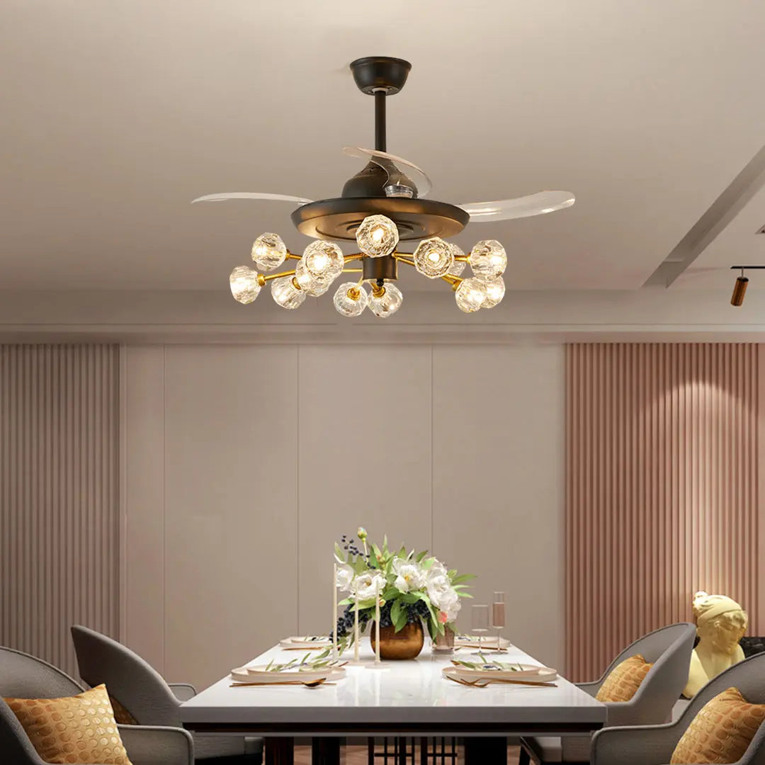 Norse Crystal Invisible Ceiling Fan with Multiple Lights Luxe