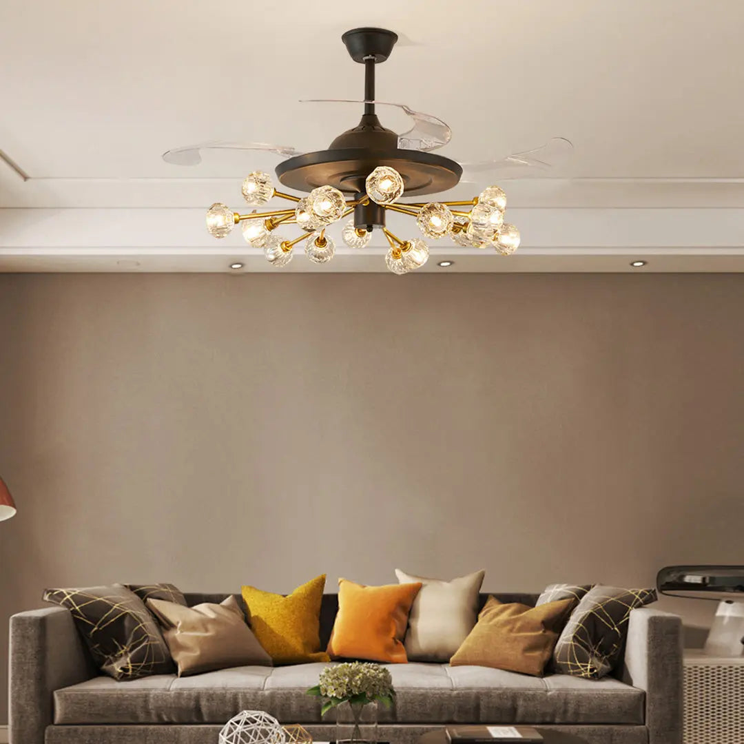 Norse Crystal Invisible Ceiling Fan with Multiple Lights Luxe
