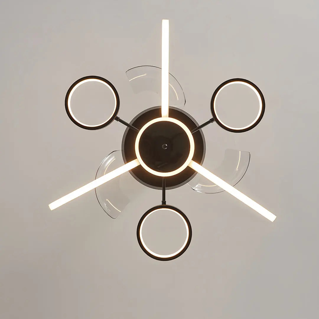 French Vintage Black Iron Ceiling Fan with Three Blades and Multiple Lights Luxe