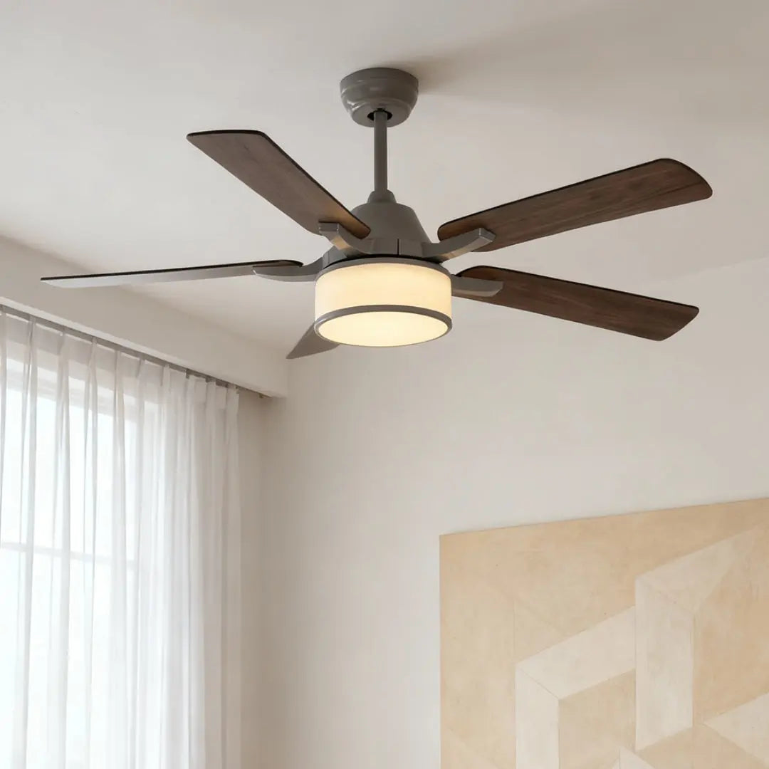 European Retro Ceiling Fan Lamp with Fabric Shade and Lights Luxe