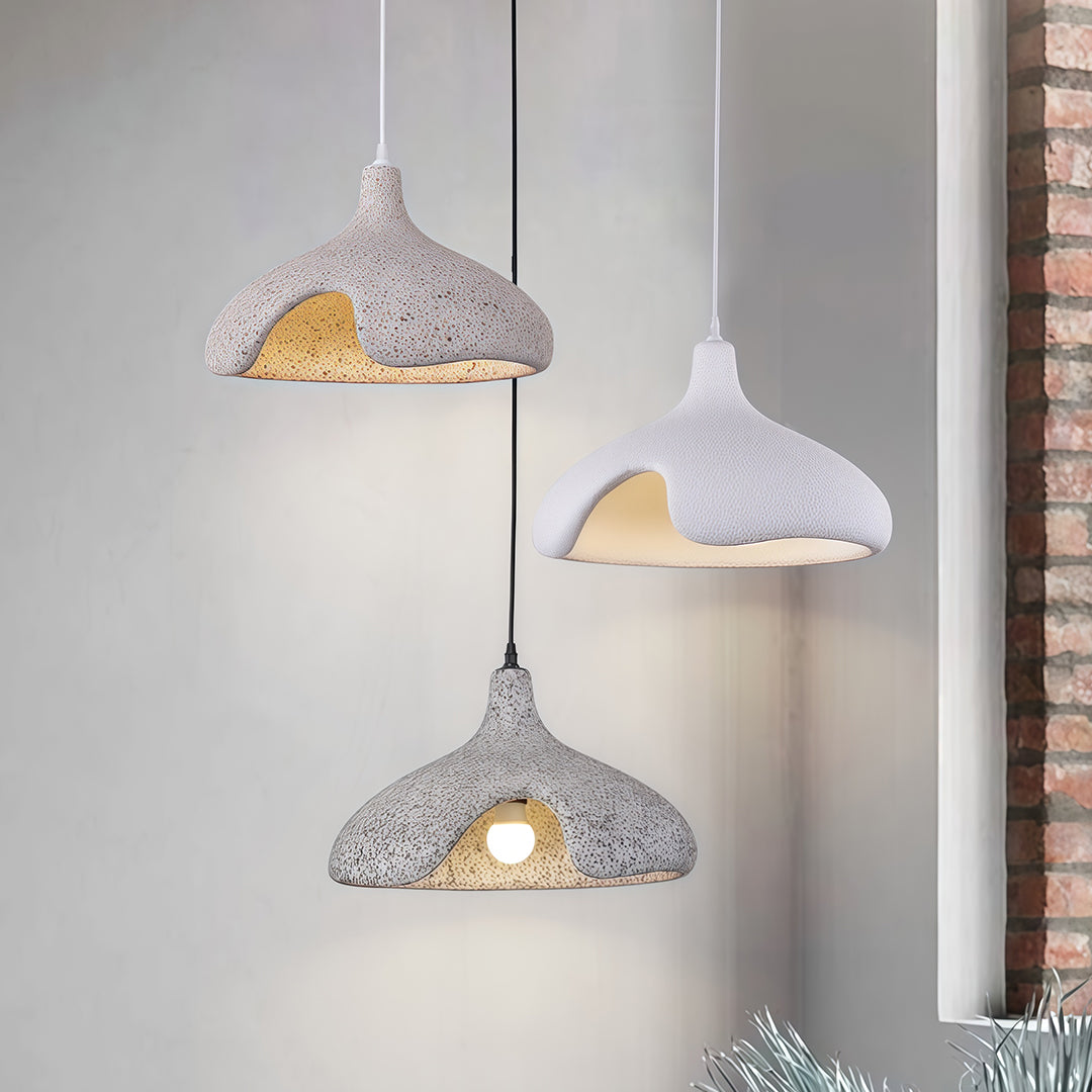 Cement-Look Pendant Light — PS Shade, Metal Frame, E27, 15.75" Wide, Adjustable 59.1" Cord