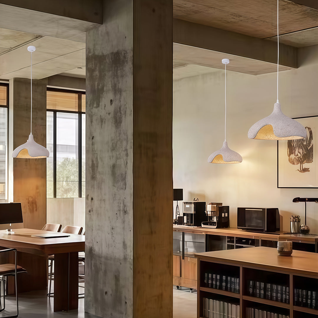 Cement-Look Pendant Light — PS Shade, Metal Frame, E27, 15.75" Wide, Adjustable 59.1" Cord