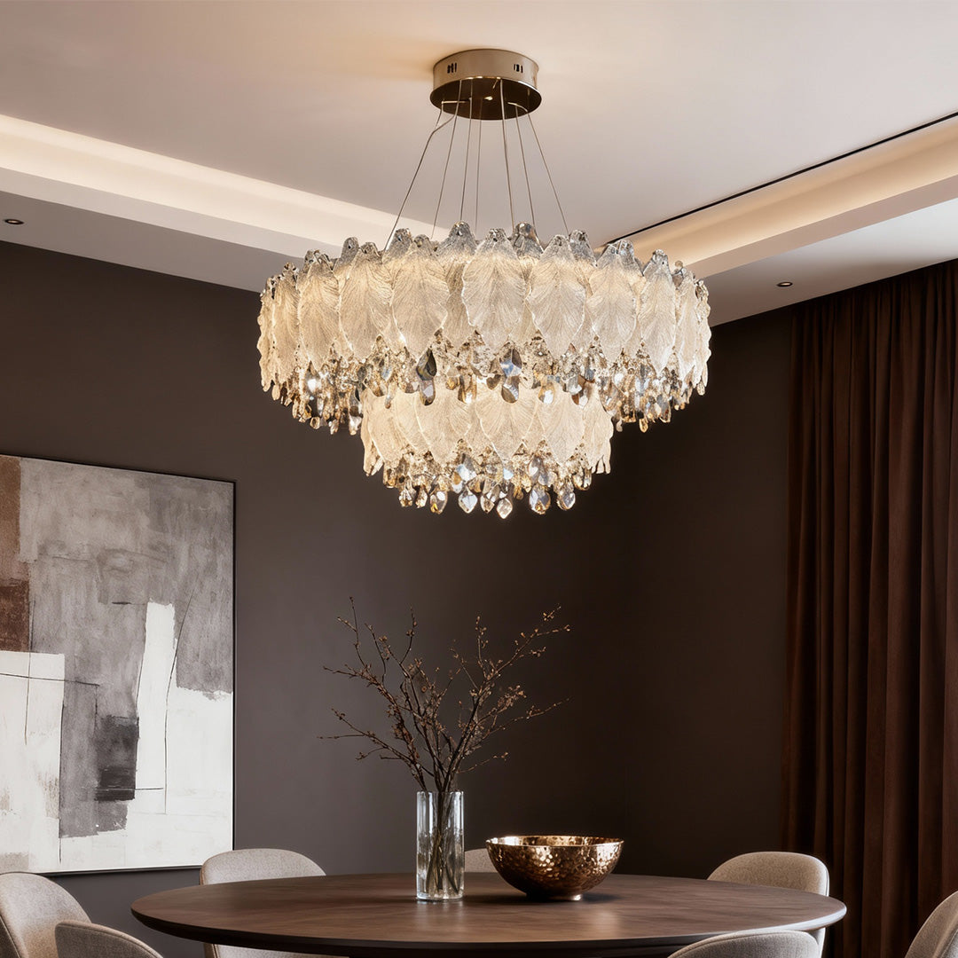 French Country Crystal Chandelier — Champagne Gold Carbon Steel, LED, 3-Step Dimming, 59.1" Adjustable Chain