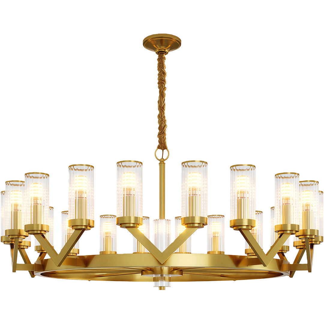 Glass Drop Chandelier — Full-Brass Frame, Transparent Glass, E14, Available in Copper, Nickel, or Black