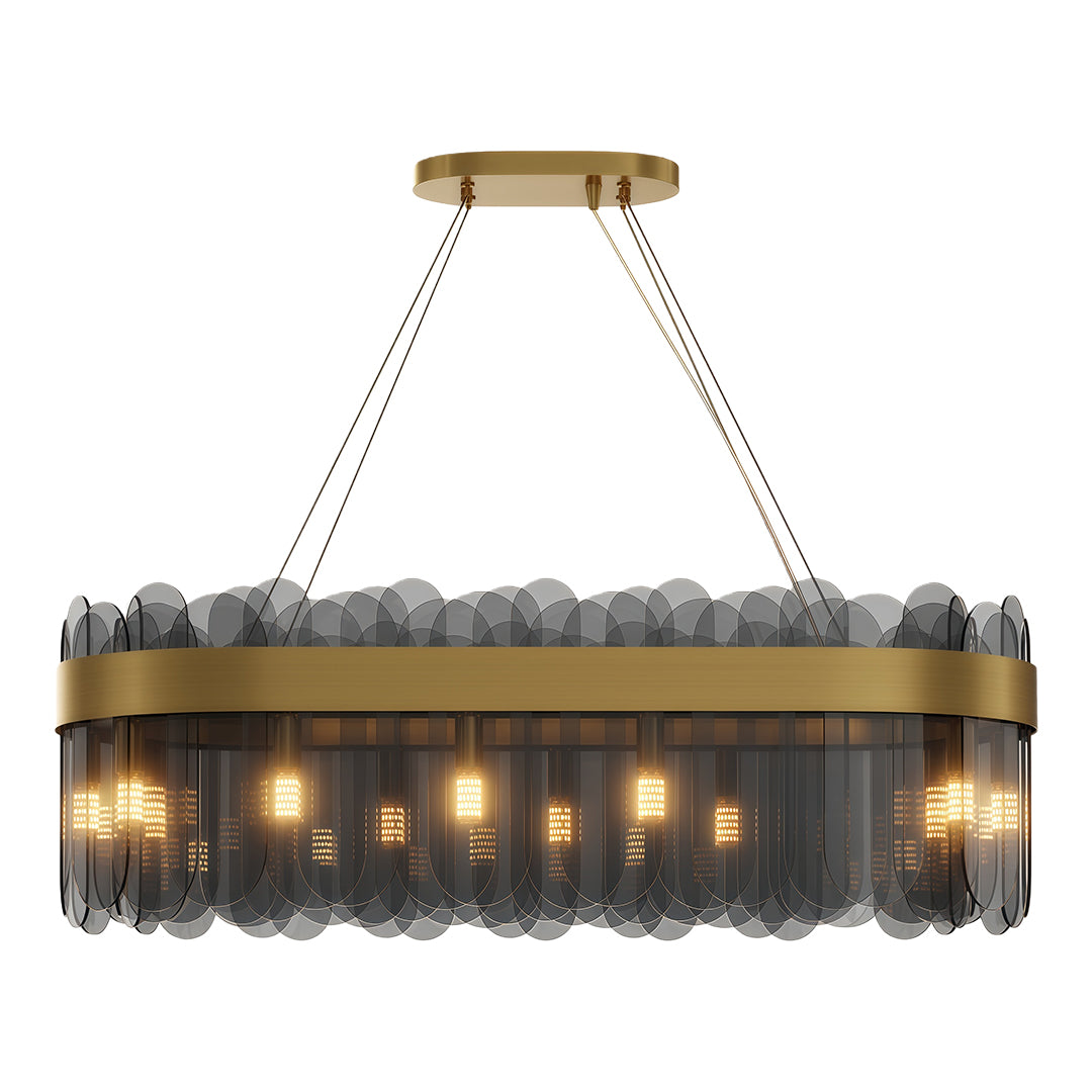 Modern Geometric Chandelier — Solid Copper, Transparent Glass Shade, G9, 4 Sizes, Black / Chrome / Copper