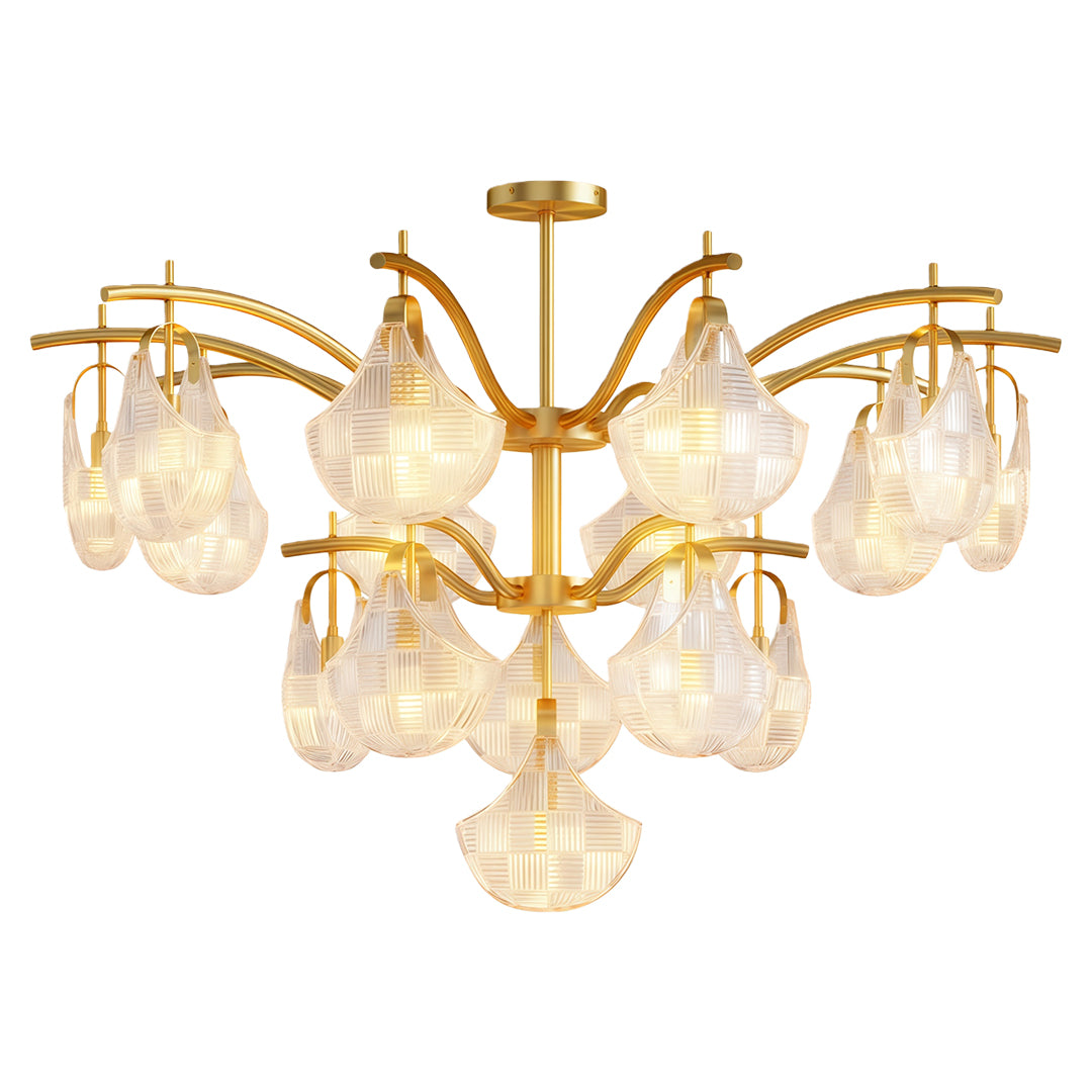 Shell Chandelier — Seashell Glass Shades, Full Copper Frame, G9, 3/7/9/16-Light, Copper / Chrome / Black