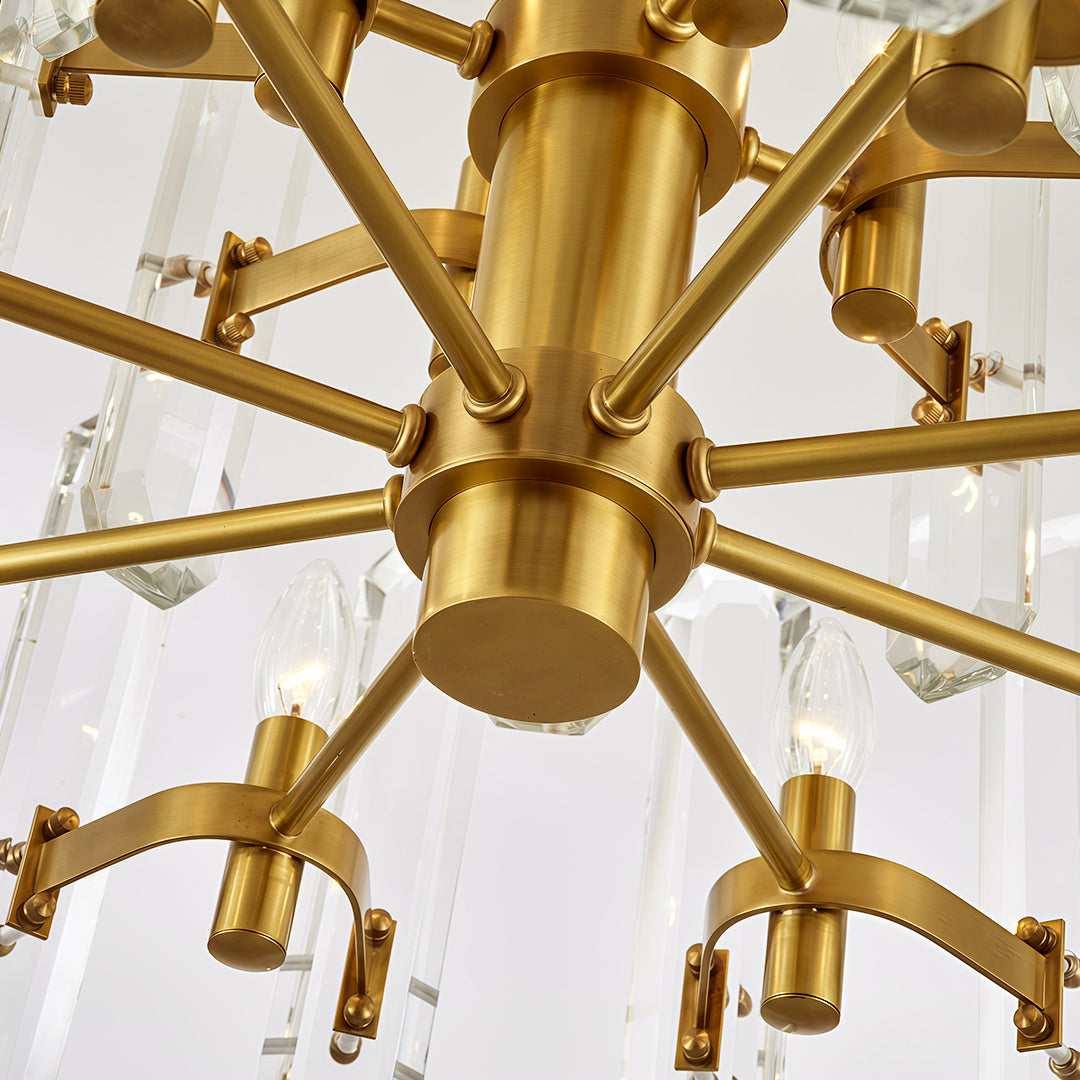 Modern Geometric Brass Chandelier — Solid Brass, Transparent Glass, E14, 4 Sizes
