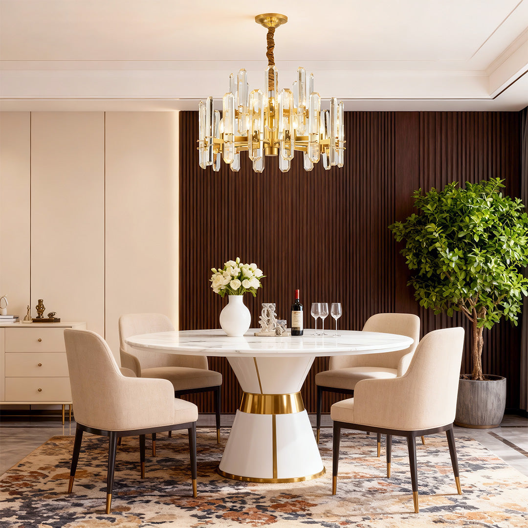 Modern Geometric Brass Chandelier — Solid Brass, Transparent Glass, E14, 4 Sizes
